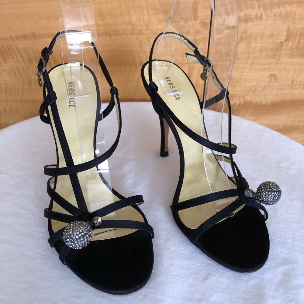 VERSACE Embellished Satin sandals